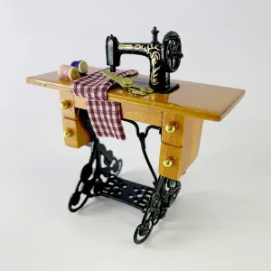 Sewing Machine Gold Scissors Red Checkered Clothes 01