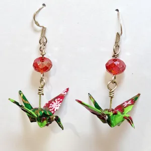 Handmade Washi Origami Crane Earrings